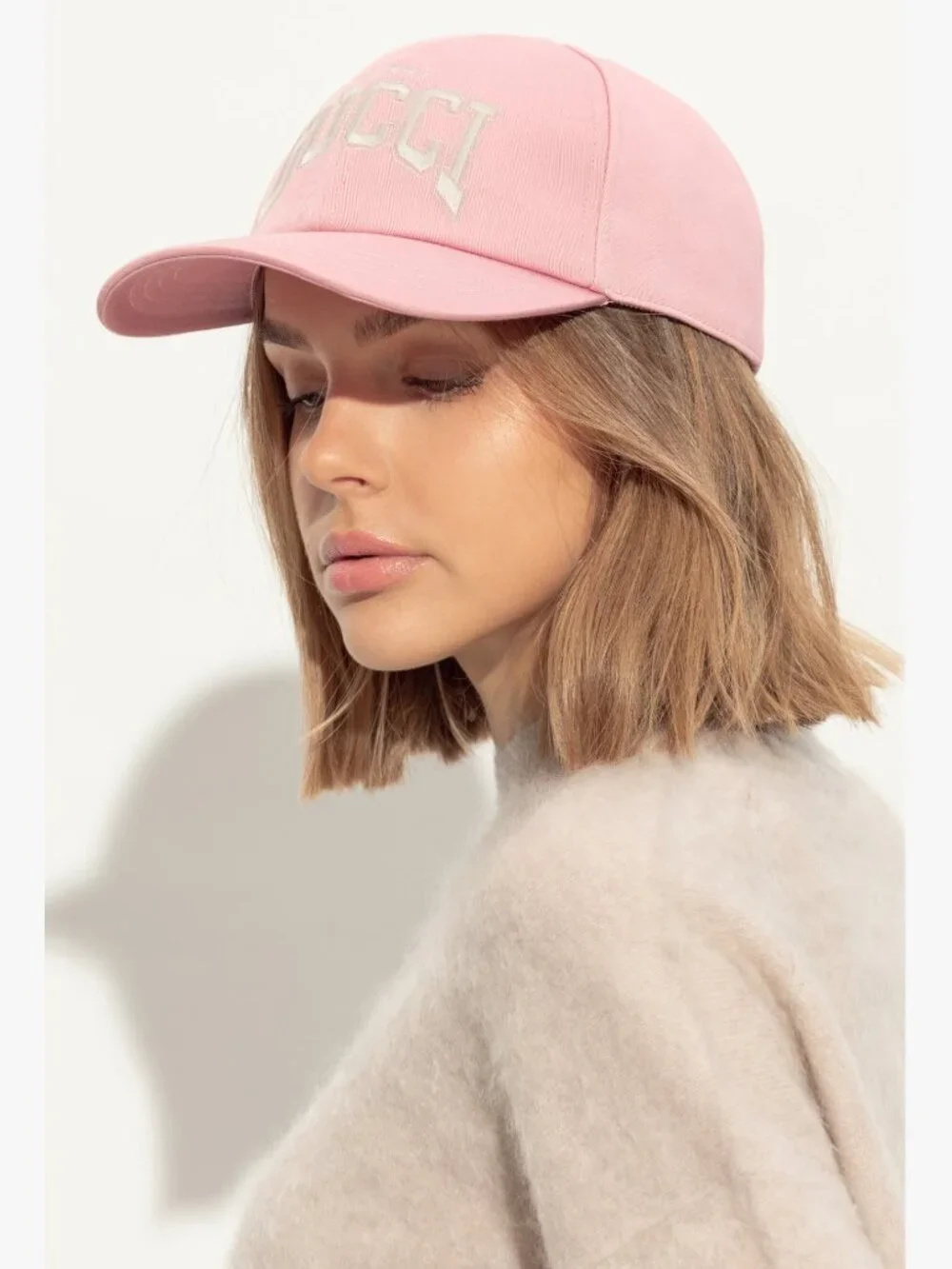 GUCCI HAT BASEBALL CAP PINK COTTON w LOGO EMBROIDERY UNISEX sz XL 60cm
